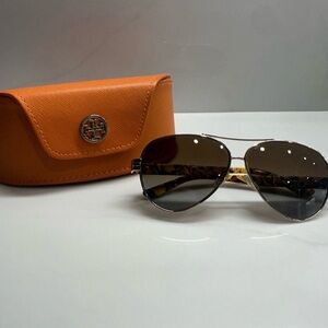 Tory Burch Men’s Aviator Sunglasses with Orange Case and Brown Lenses